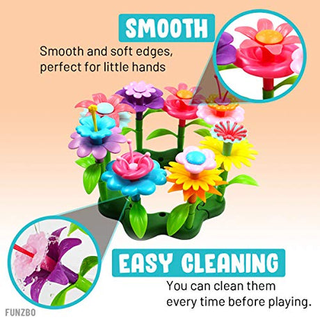 FUNZBO Flower Garden Building Toys for Girls - Toddler Toys for 3, 4, 5, 6, 7 Year Old Girls Gifts, Stacking Toys for Toddlers, Toddler Out Door FUNZBO