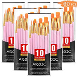 AROIC Acrylic Paint Brushes, 6 Packs/60 pcs Nylon Hair Paint Brush Set for All Purpose Oil Watercolor Painting Artist Professional Kits (Pink) AROIC