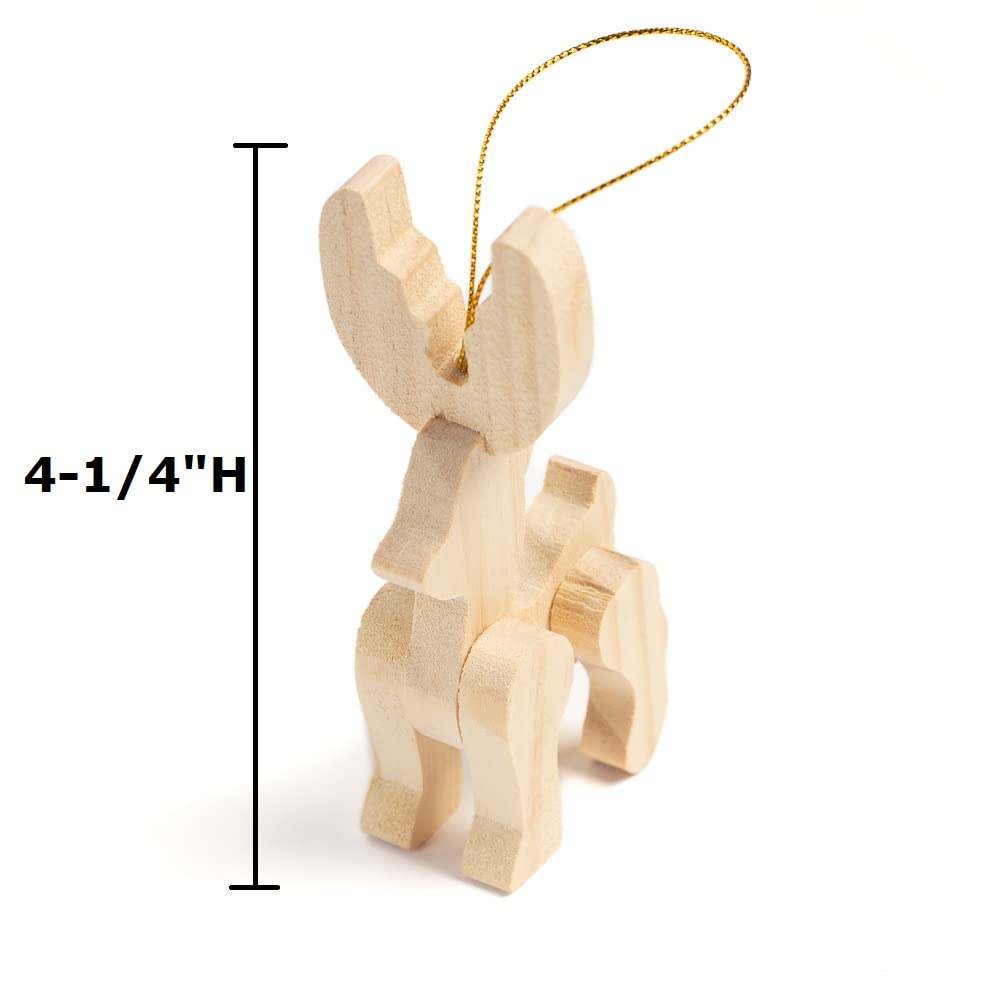 Unfinished Wood Reindeer Ornaments - Pack of 4 Wooden Deer for Holiday Decorations and Christmas Displays Ready for DIY Craft Projects from Factory Factory Direct Craft