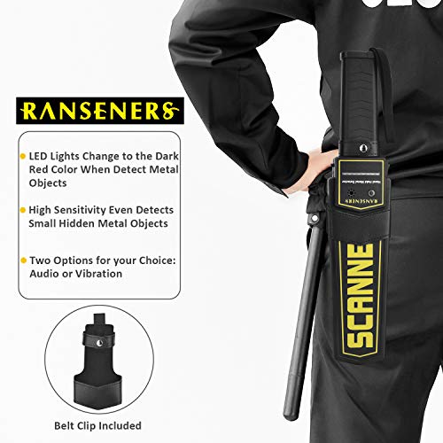RANSENERS Metal Detector Wand,Security Wand,Portable Adjustable Sound & Vibration Alerts, Detects Weapons Knivers Screw (High Sensitivity, Black) R RANSENERS