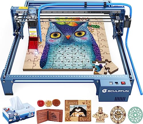 SCULPFUN S10 Laser Engraver, 10W Output Power Laser Cutter and Engraver with Air Assist Nozzle, CNC Higher Speed Laser Engraving Cutting Machine, - WoodArtSupply