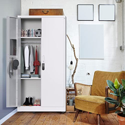 METALTIGER Office Metal Storage Cabinet Wardrobe - Metal Storage Locker with Locking Doors, Adjustable Shelf Height & Position, Removable Hanging