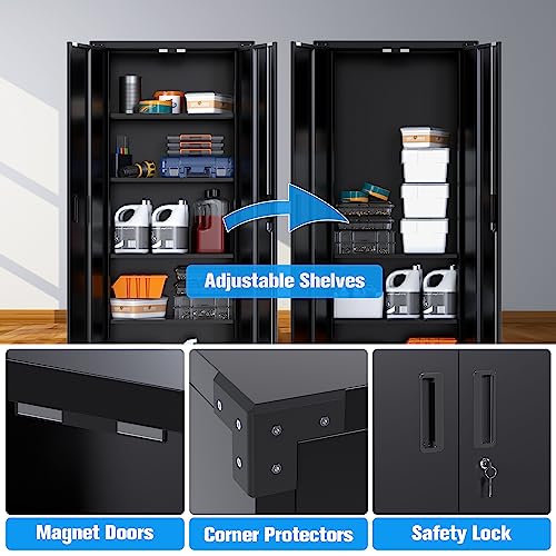 Aobabo 72 Inches Metal Garage Storage Cabinet with Wheels, Locking Metal Storage Cabinet with 4Shelves, Rolling Tool Storage Cabinet on Wheels, Aobabo