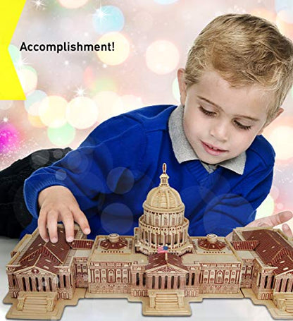 Puzzled 3D Puzzle The US Capitol Building Wood Craft Construction Model Kit Educational DIY Wooden Toy Assemble Model Unfinished Crafting Hobby - WoodArtSupply