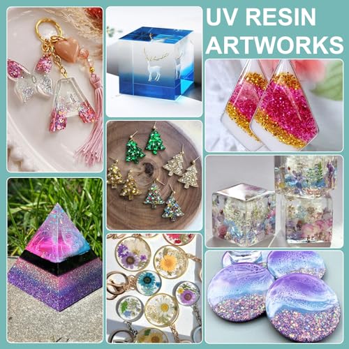 Deeteck UV Resin Kit with Light for Beginners-400g Highly Crystal Clear Hard Epoxy Resin Supplies with 200pcs Making Kit and UV Lamp, Silicone Molds - WoodArtSupply