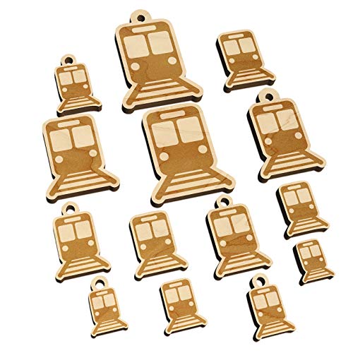 Train Tram Rail Railway Station Icon Mini Wood Shape Charms Jewelry DIY Craft - Various Sizes (16pcs) - with Hole - WoodArtSupply