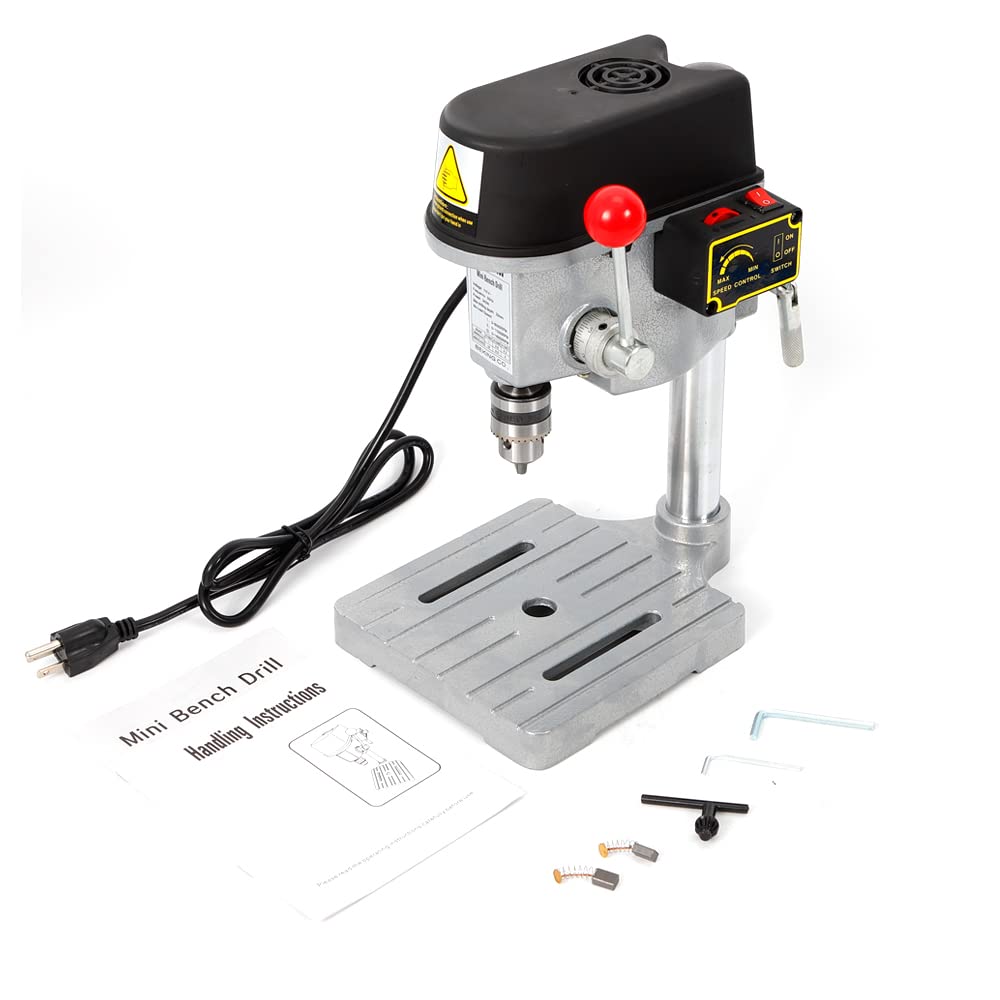 Mini Electric Bench Drill Stand, 3-Speed Benchtop Drill Press, 110V Low Noise Benchtop Variable Speed Drill Press Electric Bench Drilling Machine, - WoodArtSupply