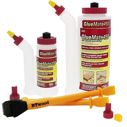 Milescraft 5223 Glue Mate 450-15oz. (450ml) + Milescraft 5222 Glue Mate 150-5oz. (150ml) - Precision Wood Glue Bottle - Anti-Drip Also Includes One WoodArtSupply