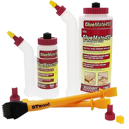 Milescraft 5223 Glue Mate 450-15oz. (450ml) + Milescraft 5222 Glue Mate 150-5oz. (150ml) - Precision Wood Glue Bottle - Anti-Drip Also Includes One - WoodArtSupply