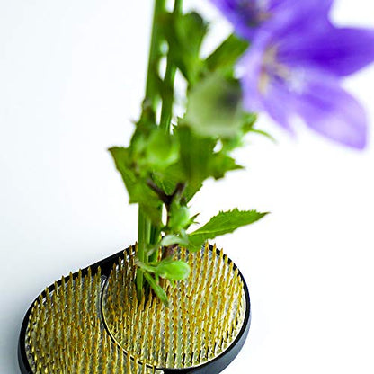 Wazakura Sun and Moon Ikebana Kenzan, Made in Japan, Pin Frog Japanese Flower Holder for Floral Arrangement - 3-3/4"x2-1/4(93x59mm) Brass - WoodArtSupply