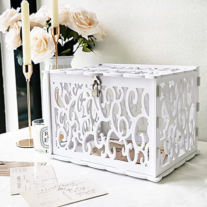 OurWarm DIY White Wedding Card Box with Lock PVC Card Box Graduation Card Box Perfect for Weddings, Baby Showers, Birthdays, Bridal or Baby Showers - WoodArtSupply