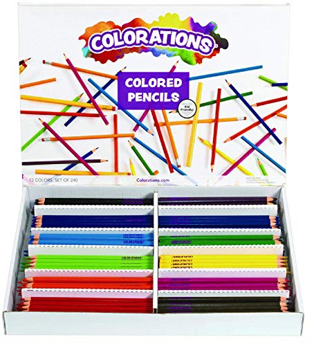 Colorations Color Pencils, Set of 240, Pre-sharpened Color Pencils,12 Colors,Thick Core Pencils,Hexangonal Shape,Sustainably Harvested Wood Pencils, Colorations