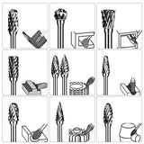 Carbide Burr Set, Die Grinder Bits, 10 PCS 1/8" Shank Double Cut Tungsten Carbide Rotary Burrs Set Compatible with Dremel Bits for Metal Wood Carving Semderm