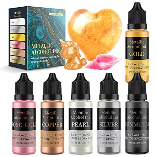 Wayin Metallic Alcohol Ink Set - 6 Color Metallic Alcohol Pigment Resin Dye, Concentrated Extreme Shimmer Alcohol-Based Inks for Epoxy Resin Yupo - WoodArtSupply