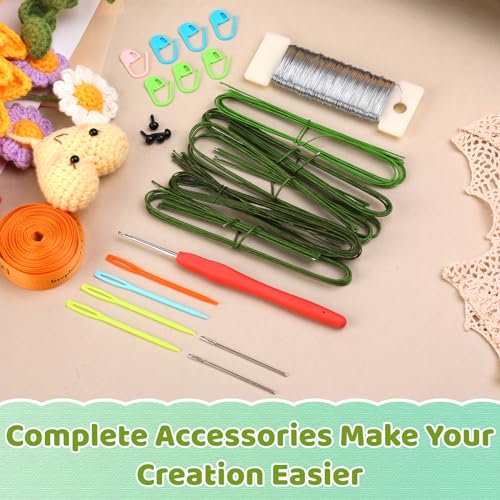 Iuuidu Crochet Kit for Beginners, Sunflower Beginners Crochet Kit, Crochet Flower Bouquet Kit, Knitting Starter Kit for Adults with Step-by-Step Iuuidu