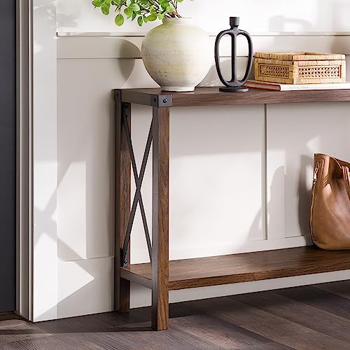 Walker Edison Sedalia Modern Farmhouse Metal X Entry Table, 46 Inch, Dark Walnut - WoodArtSupply