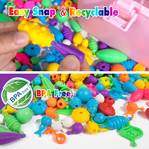 Atoymut Pop Beads, Snap Beads for Kids Crafts DIY Jewelry Making Kit to Bracelets Necklace Hairband and Rings Toy for Age 3 4 5 6 7 8 Year Old Girls