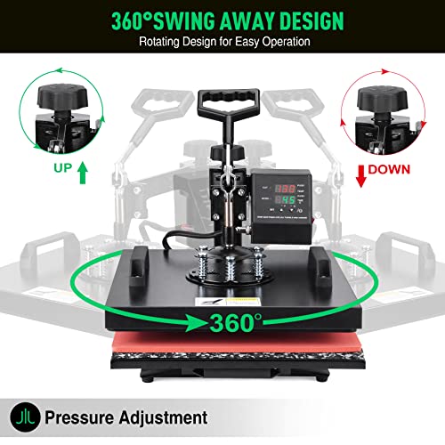 Slendor Heat Press 15x15 inch 5 in 1 Heat Press Machine 360 Degree Swing Away Digital Tshirt Press Machine Multifunction Sublimation Combo for T