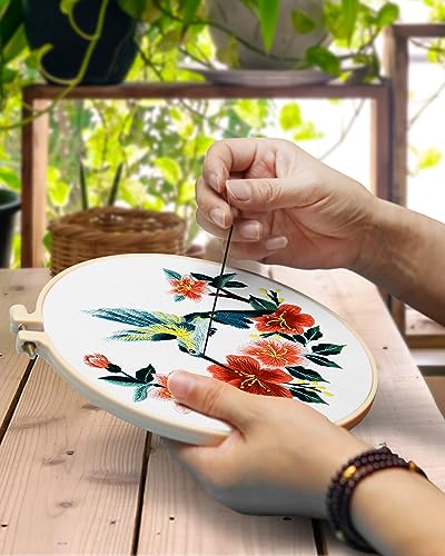 TINDTOP 3 Sets Embroidery Kit for Adult for Beginners, Hummingbird and Flower Embroidery Kit for Beginners Include Embroidery Cloth Hoops Threads for - WoodArtSupply