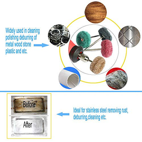 50PCS Abrasive Buffing Polishing Wheel Set for Rotary Tools,Non-Woven scouring pad Brush Polishing kit,Grit 800 Removal of Rust,Deburring on Metal FPPO