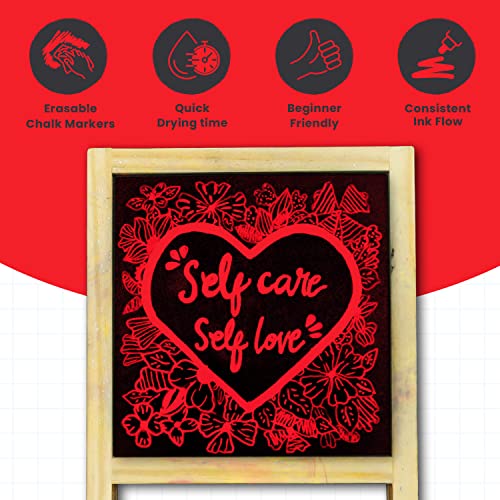 5 Red Chalkboard Chalk Markers - Red Dry Erase Markers for Blackboard, Chalkboard Signs, Windows, Glass | Variety Pack - Fine & Jumbo Size Ink Pen Chalkola