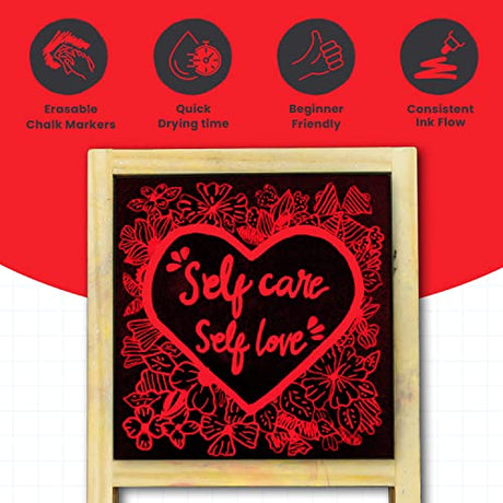 5 Red Chalkboard Chalk Markers - Red Dry Erase Markers for Blackboard, Chalkboard Signs, Windows, Glass | Variety Pack - Fine & Jumbo Size Ink Pen Chalkola