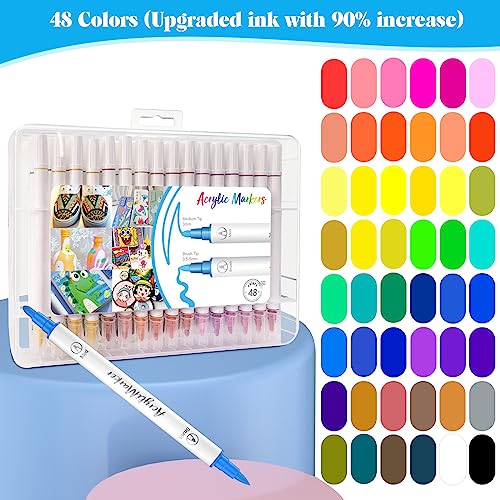 36 Colors Acrylic Paint Pens, Dual Tip Pens With Medium Brush Tip, Paint  Markers for Rock Painting, Ceramic, Wood, Plastic, Calligraphy,  Scrapbooking