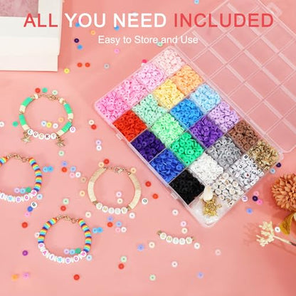 Redtwo 3400 Clay Beads Friendship Bracelet Making Kit for Beginner, Preppy Polymer Heishi Beads Jewelry Making Kit with Charms, Gifts for Teen Girls