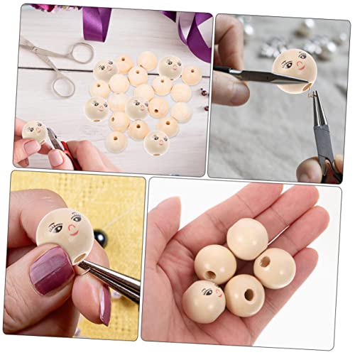 VILLCASE 50pcs Doll Wooden Beads Round Smile Beads Funny Wood Beads Jewelry Beads Circle Beads Decked Accessories Beads for Unfinished Wood Beads VILLCASE