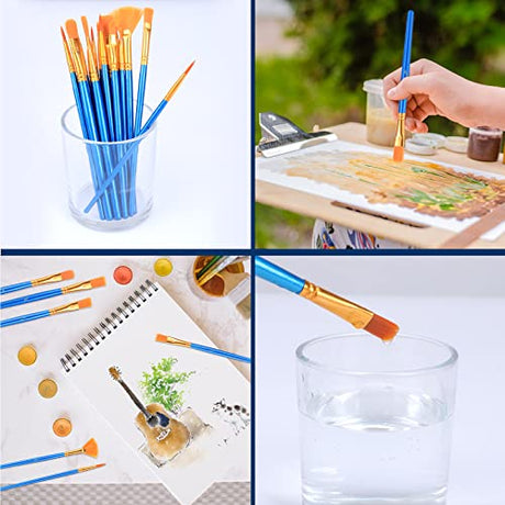 AROIC Acrylic Paint Brush Set, 15 pcs Nylon Hair Paint Brushes for All Purpose Oil Watercolor Face Body Rock Painting Artist, Small Paint Brush Kits AROIC
