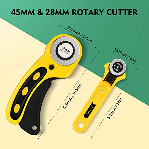 Magicfly Rotary Cutter Set, 45mm and 28mm Fabric Cutters Kit with Extra 10 Blades, A3 Double-Sided Self Healing Cutting Mat, 12x6 Inch Quilting Ruler Magicfly