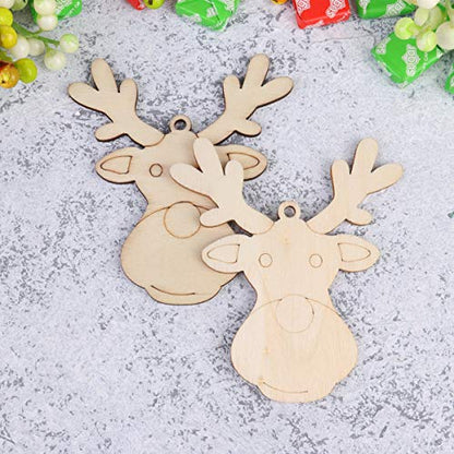 Amosfun 20PCS Christmas Unfinished Reindeer Head Wood Hanging Pendant DIY Painted Wood Tag Xmas Tree Decoration (Style B)