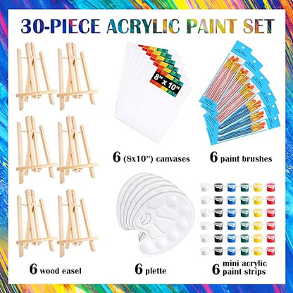 Yeaqee 84 Pcs Professional Painting Set with 6 Wooden Easel, 6 Canvases, 6 Palette, 6 Mini Acrylic Paint, 6 Packs of 60 Brushes, Painting Supplies - WoodArtSupply