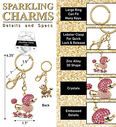 Aqua79 Elegant Pink Poodle Dog Keychain - Gold 3D Sparkling Charm Rhinestones Fashionable Stylish Metal Alloy Durable Key Ring Bling Crystal Jewelry - WoodArtSupply