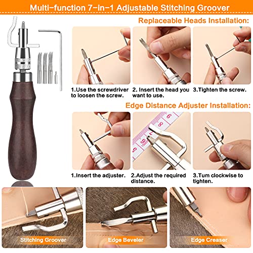 BAGERLA 50 Pieces Leather Working Tools and Supplies with Leather Tool Box Prong Punch Edge Beveler Wax Ropes Needles Perfect for Stitching Punching BAGERLA