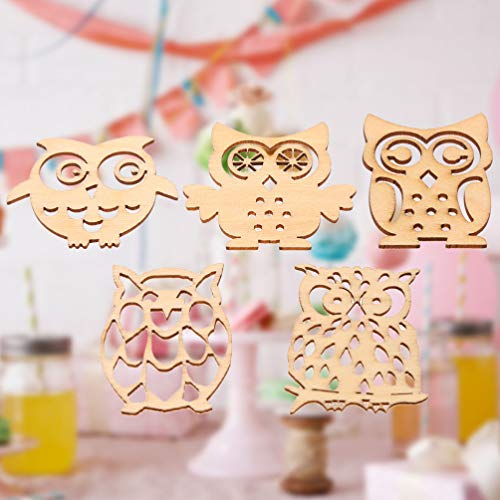 20pcs Wooden Crafts Shapes Craft Wood Slice Wood Hanging Ornament DIY Painting Wood Blanks Wood Owl Cutout Unfinished Wood Ornaments Wooden Cutout TENDYCOCO