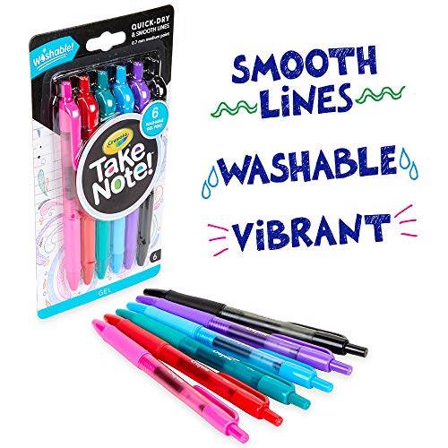 Crayola Medium Point Washable Gel Pens Set, School and Adult Coloring Supplies, 6 count Crayola