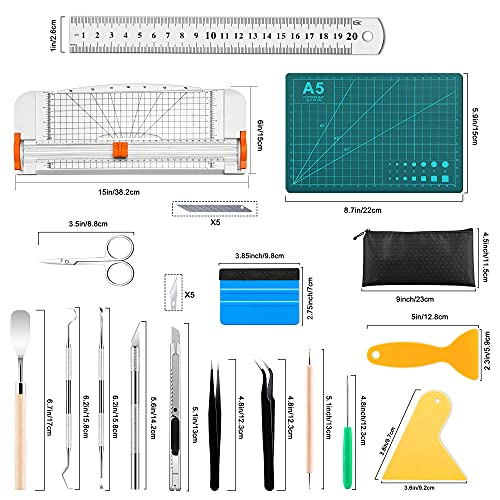 Famomatk 27PCS Craft Weeding Tools for Vinyl Kit,Utility Knife Set with 12Inch Paper Cutter Trimmer for Scrapbooking,Silhouettes,Cameos,DIY Art - WoodArtSupply