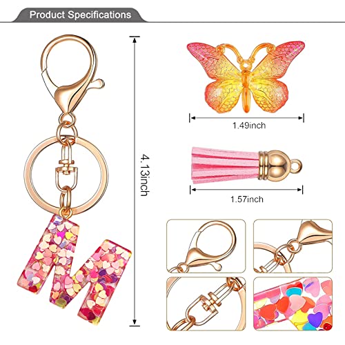 JINGUAZI Initial letter Keychains for Women Tassel Butterfly Pink Cute Car Keychain for Wallet Purses Backpack (Pink M) JINGUAZI