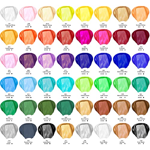 Artecho Acrylic Paint Set 48 Colors 2oz/59ml, Art Craft Paint for Art Supplies, Paint for Canvas, Rocks, Wood, Fabric and Ceramic, Non Toxic Paint Artecho