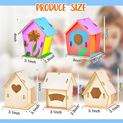 Juexica 15 Pcs Wooden Birdhouses, Unfinished Wood Bird Houses Arts and Crafts Kits Wooden Bird Houses to Paint for Kids DIY Craft