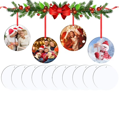 10 Pieces Christmas Sublimation Ornament Blanks - 3.15 Inch Sublimation Blank Pendants Ornaments Double Side with Red String - Personalized MDF