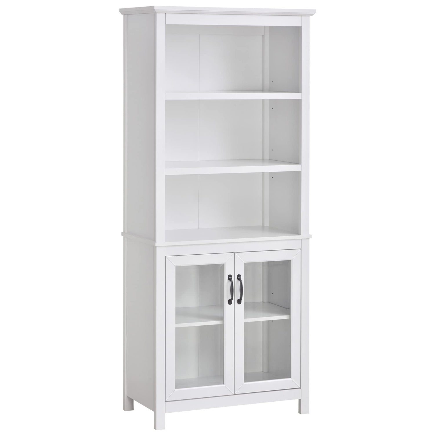 Elegant HOMCOM 71" Natural Wood Bookcase with Adjustable Shelves and Glass Doors HOMCOM