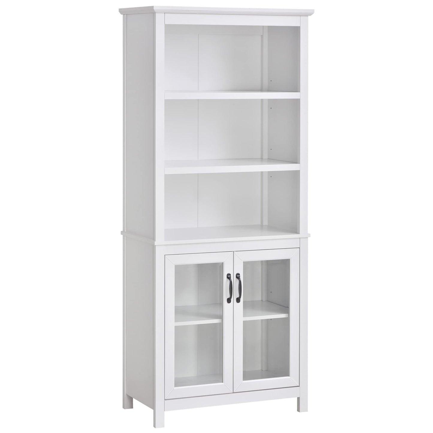 HOMCOM 71" Bookcase Storage Hutch Cabinet with Adjustable Shelves and Glass Doors for Home Office, Kitchen, Living Room, Natural Wood