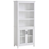 Elegant HOMCOM 71" Natural Wood Bookcase with Adjustable Shelves and Glass Doors HOMCOM