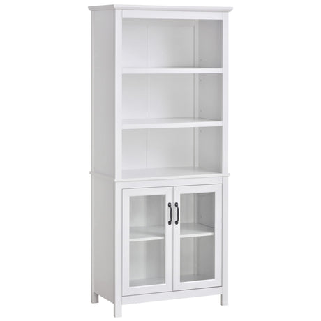Elegant HOMCOM 71" Natural Wood Bookcase with Adjustable Shelves and Glass Doors HOMCOM