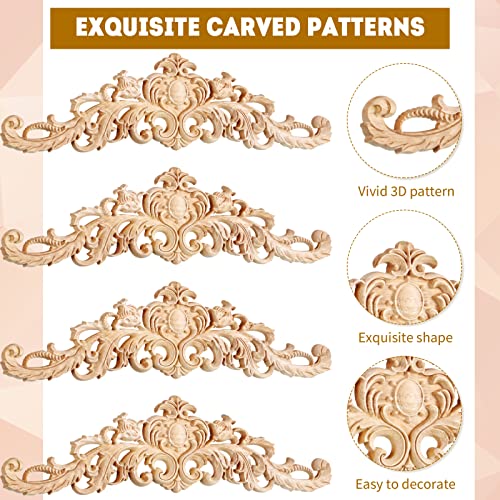 20 Pcs Wood Appliques Decorative Wood Applique for Furniture Wooden Carved Onlay Appliques Wood Appliques and Onlays for Furniture DIY Wood Carving Sanwuta