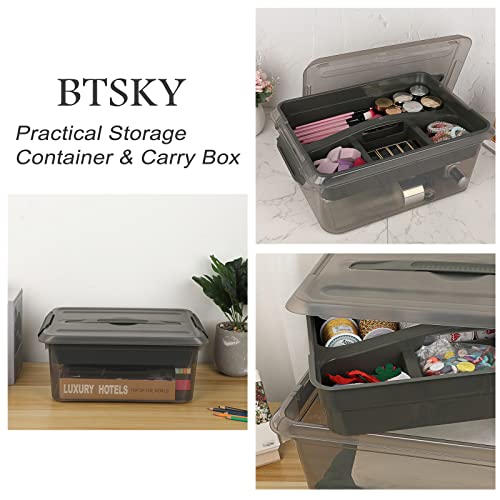  BTSKY 2 Layer Stack & Carry Box, Plastic Multipurpose Portable  Storage Container Box Handled Organizer Storage Box for Organizing  Stationery, Sewing, Art Craft, Jewelry and Beauty Supplies Dark Grey : Arts
