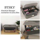 BTSKY Stack & Carry Box, Clear Plastic Storage Container Stackable Home Utility Box with Removable Tray Multi-Purpose Storage Bin for Organizing BTSKY