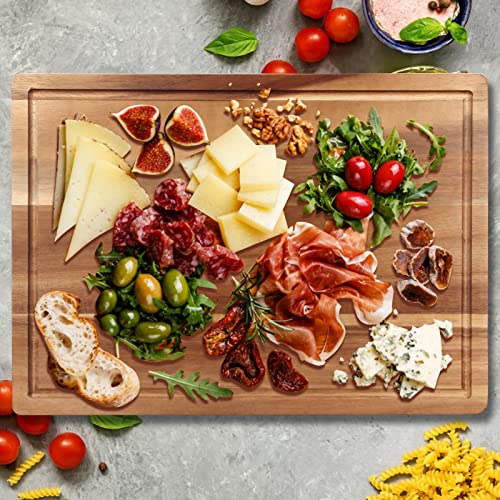 Handmade Acacia Wood Cutting Board Kitchen Fruit Rectangle Wooden Charcuterie Board Meats Cheese Boards Platter Butcher Block Serving Board Chopping Ayiaren